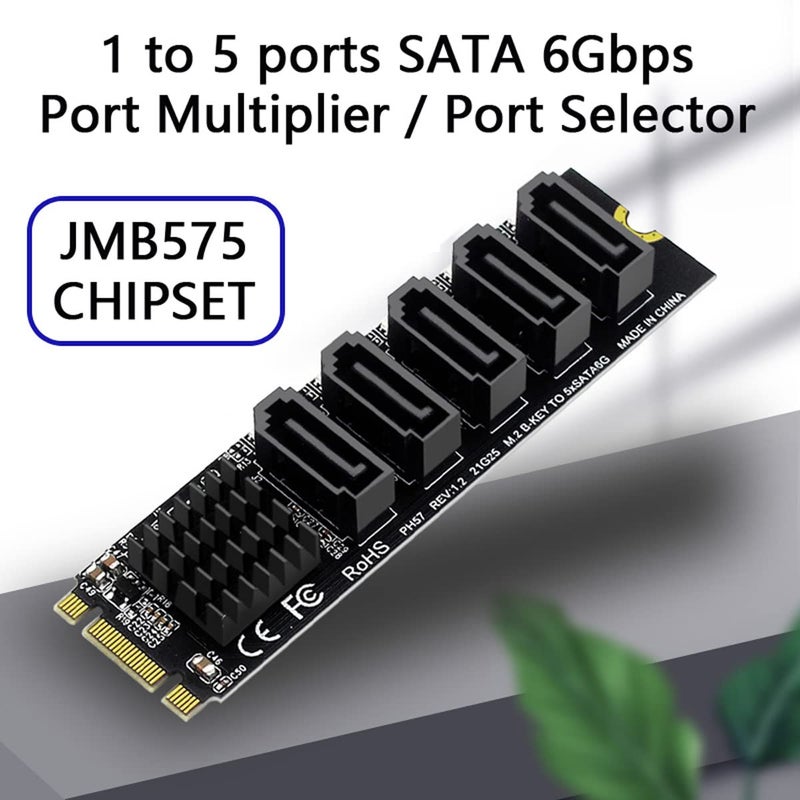 Cablecc NGFF Key B+M to SATA 3.0 6Gbps 5 Ports Adapter Converter Port JMB575 2280 - Image 2